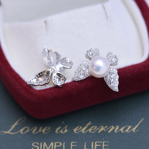 8-9mm Freshwater Pearl Butterfly &Cubic Zirconia Earrings - House Of Pearls